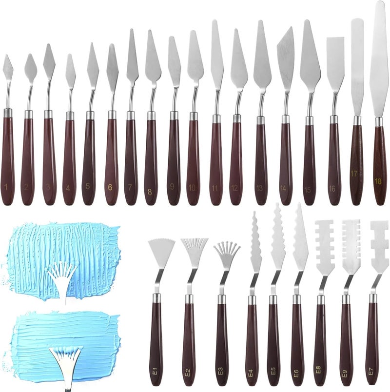 Homaisson 27 PCS Palette Knife Set, Palette Knives Spatula Set, Stainless Steel Palette Tool with Wooden Handle, Painting Spatulas for Color Mixing Texturing - Image 1